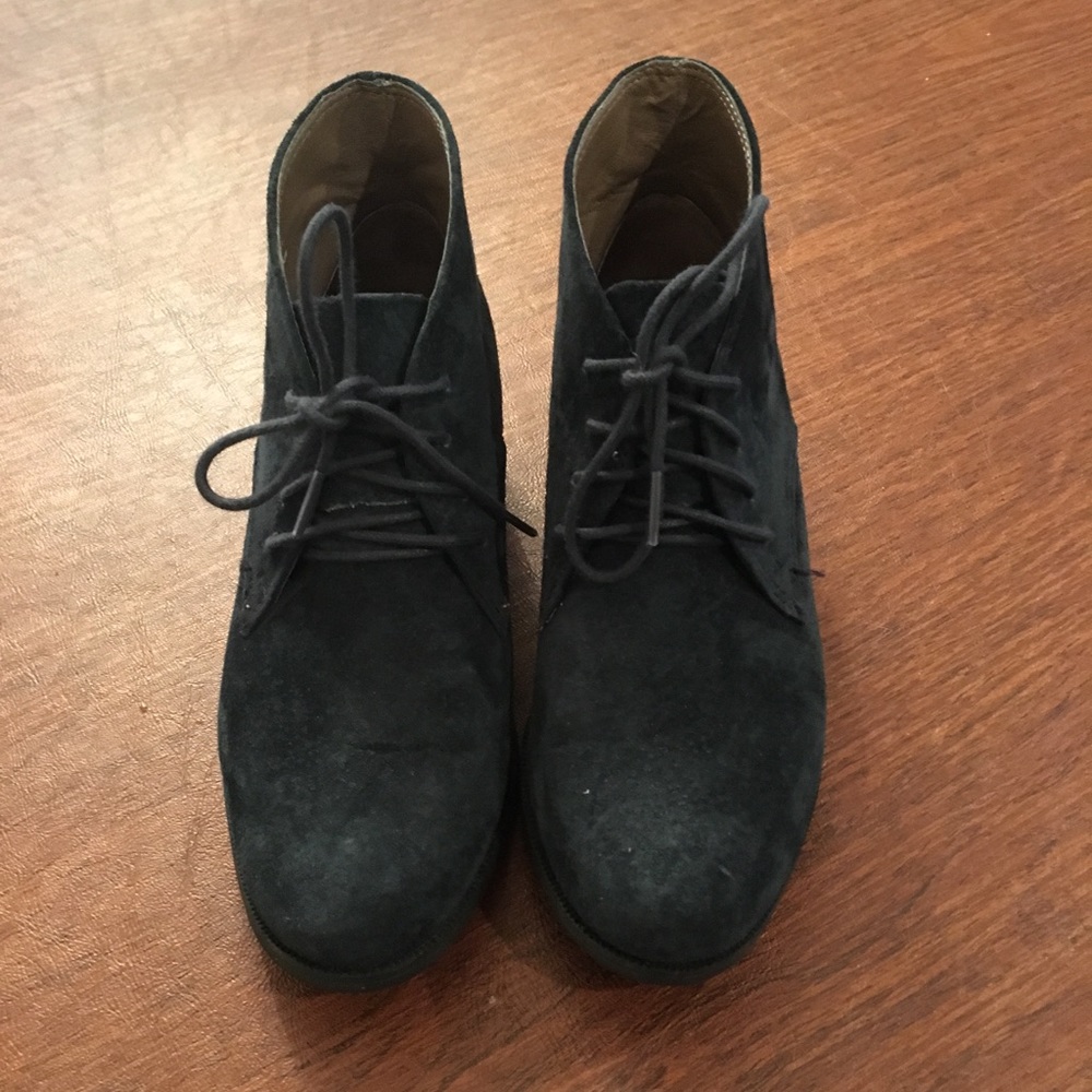 Navy Suede White Mountain Booties with Tie Front
